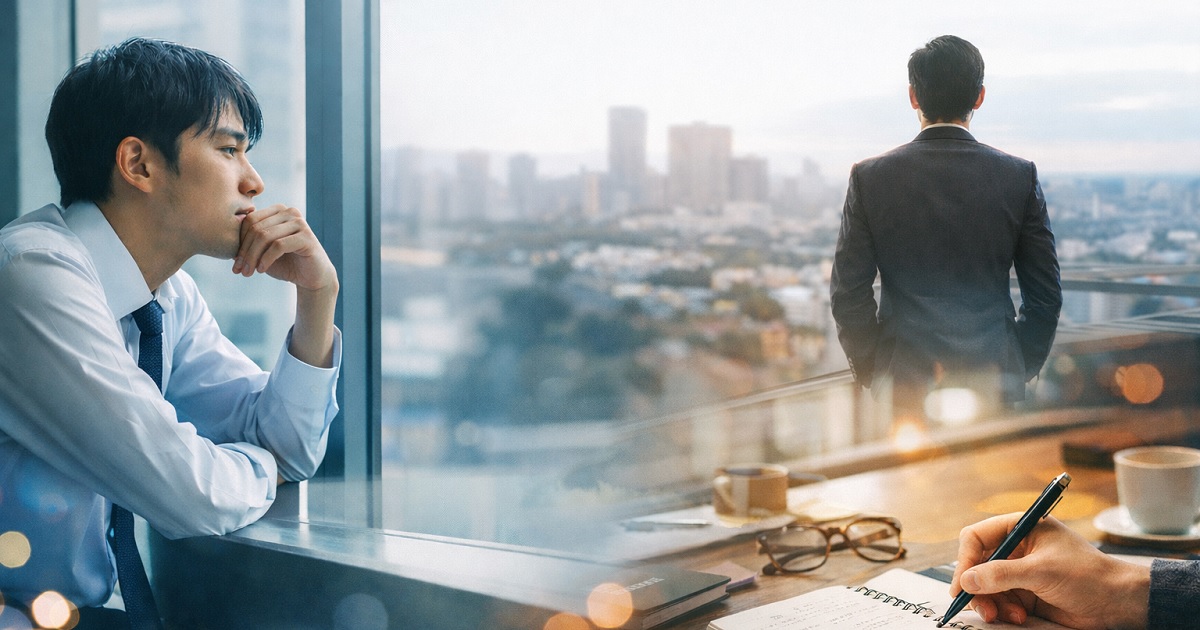 会社での今後を考える男性