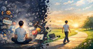 悩んでいる状態と前進しているイメージ画