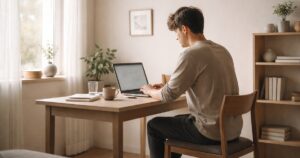 ネットで何かを探している青年